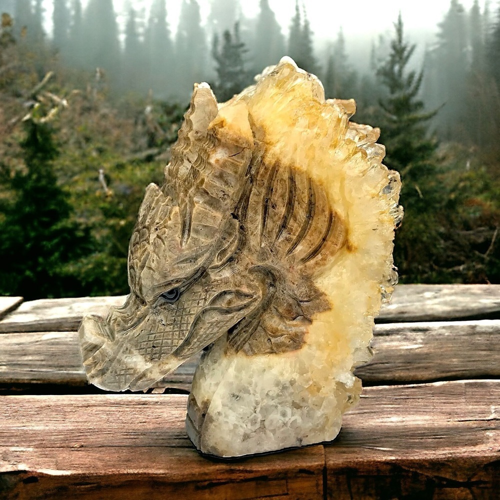 DRAGON MAGNIFICENT OOAK Hand Carved Natural Quartz Crystal Geode